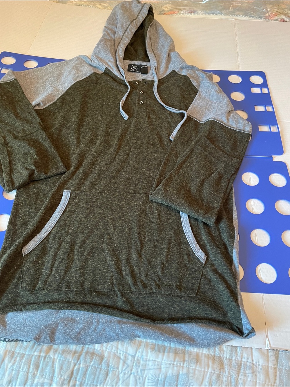Boys burnside  Hooded Pullover Shirt in Dark Green and Light Gray Long sleeve